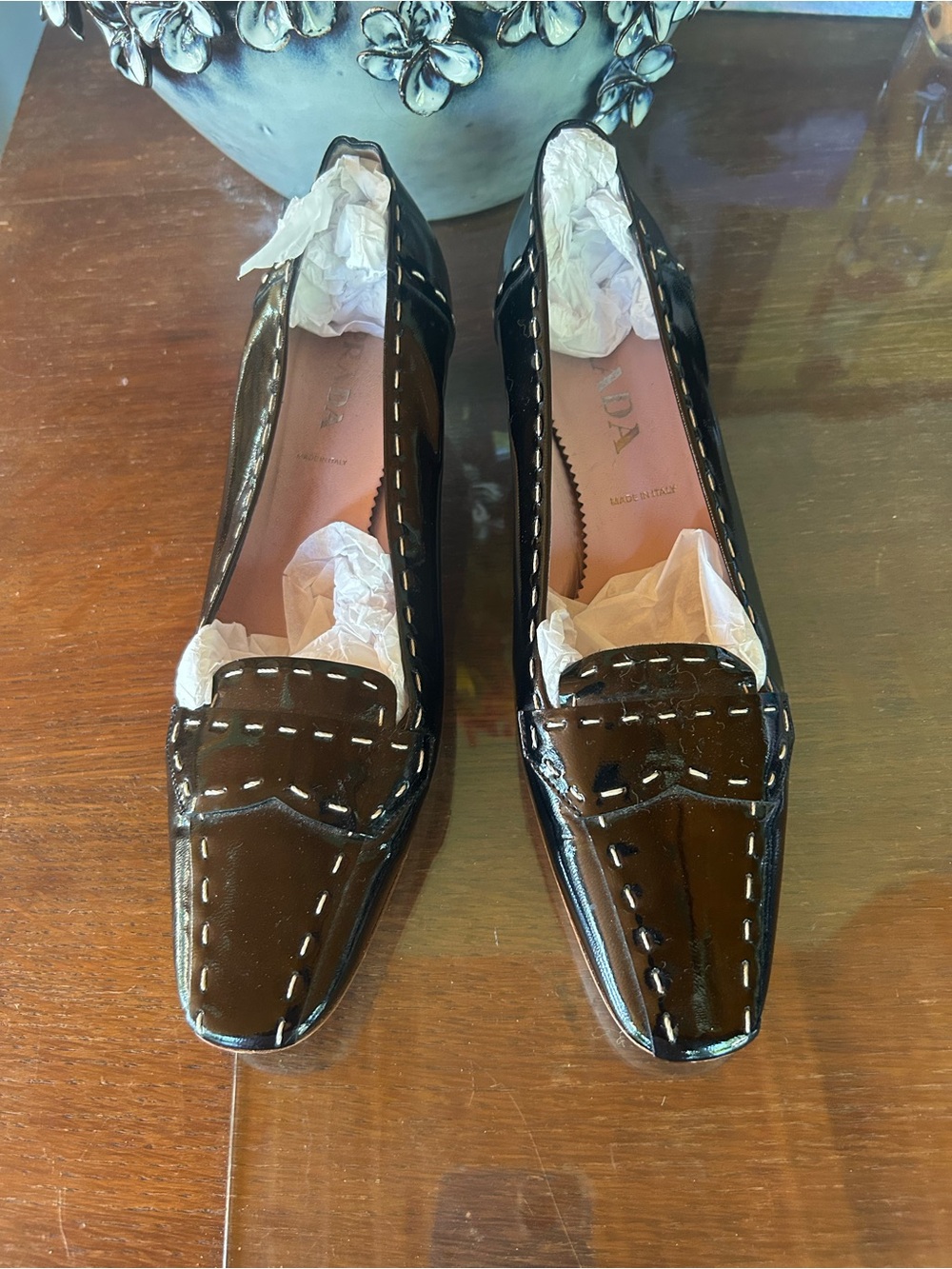 Prada EU 38.5 Whipped Stitched Kitten Pumps